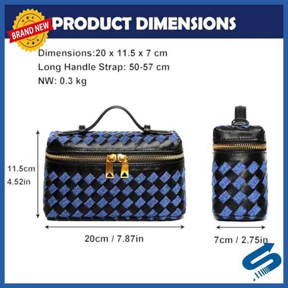 Small Square Box Crossbody Bag Vegan Leather Woven Y2K Retro Trendy - Picture 2 of 7